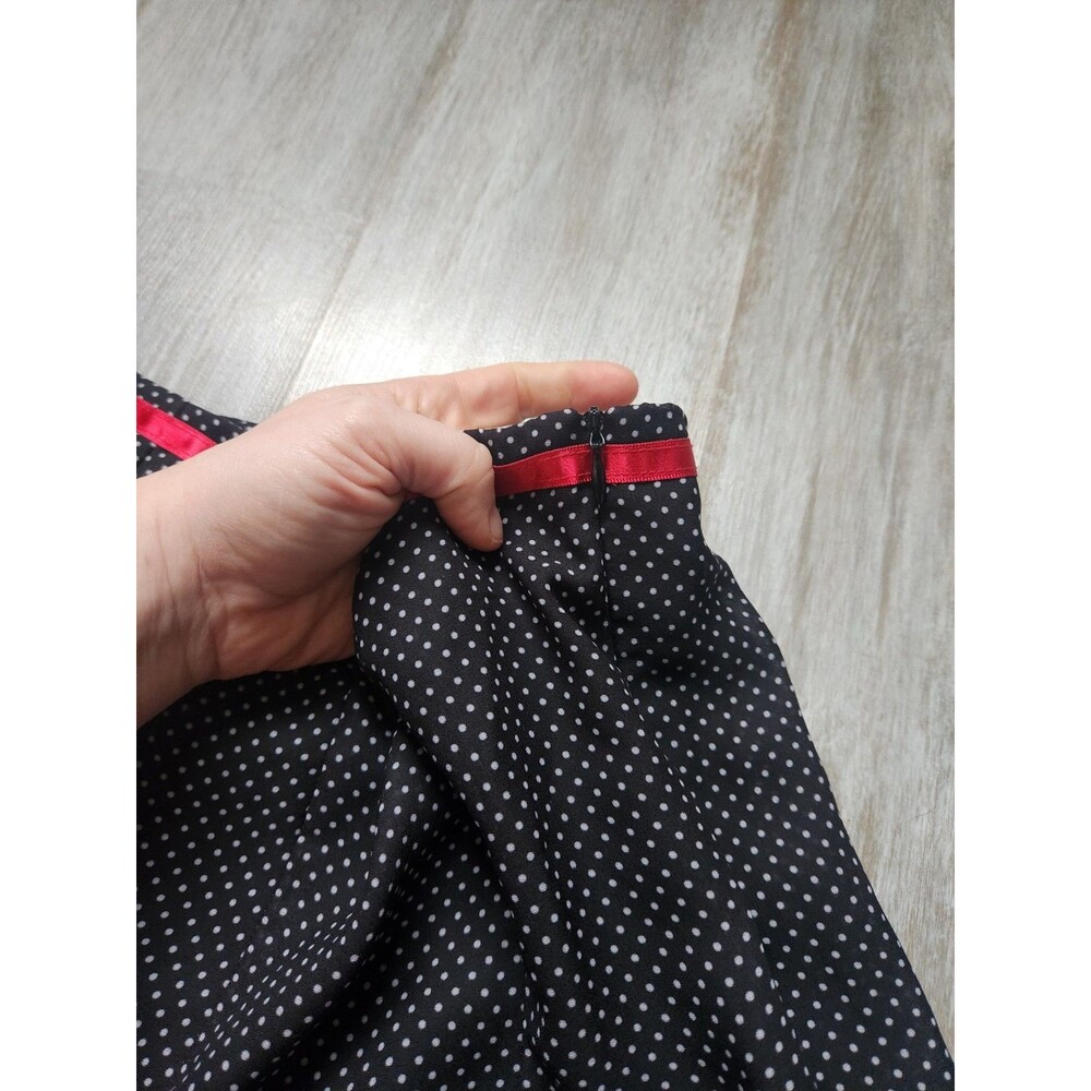 Cato Polka Dot A Line Skirt Black Red Floral Border Midi Womens Sz 12 EUC - Picture 4 of 10
